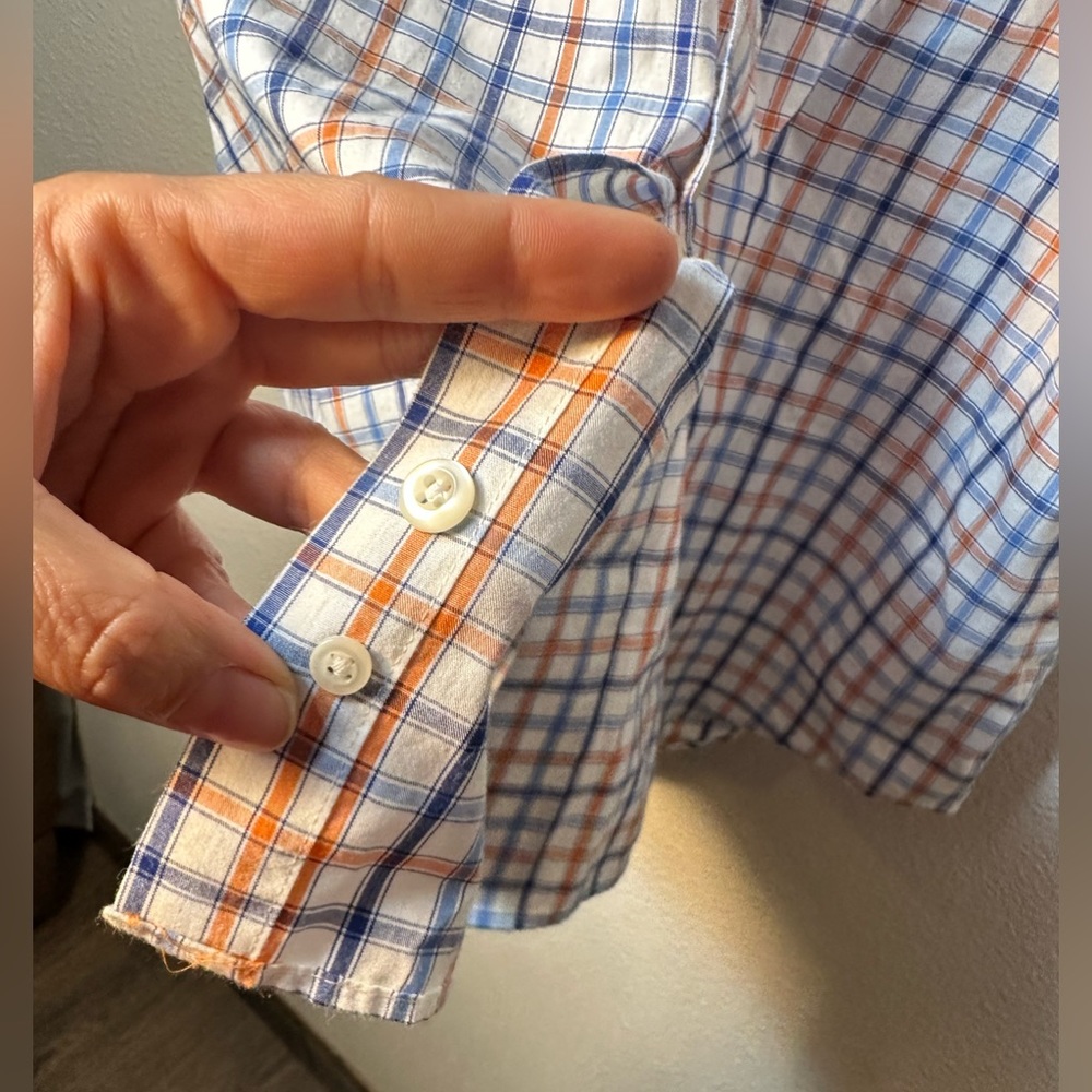 Arrows classic short sleeve button down shirt orange blue and white men size L - Picture 6 of 6